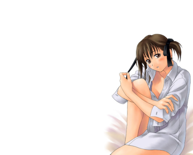 Woman blush browneyes sitting anime free wallpaper for desktop - medium preview image