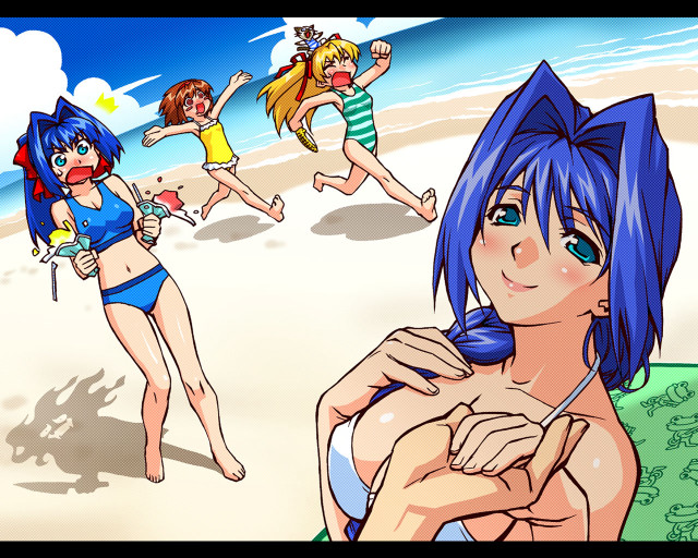 Beach anime girls summer bikini free wallpaper for desktop - medium preview image