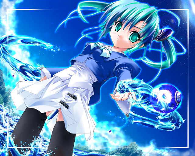 Anime bluehair greeneeyes magic night free wallpaper for desktop - medium preview image