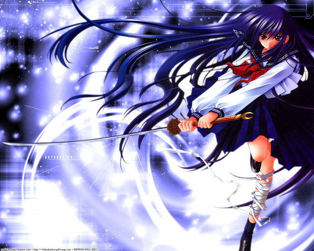 Anime girl sword purple starry free wallpaper for desktop - medium preview image