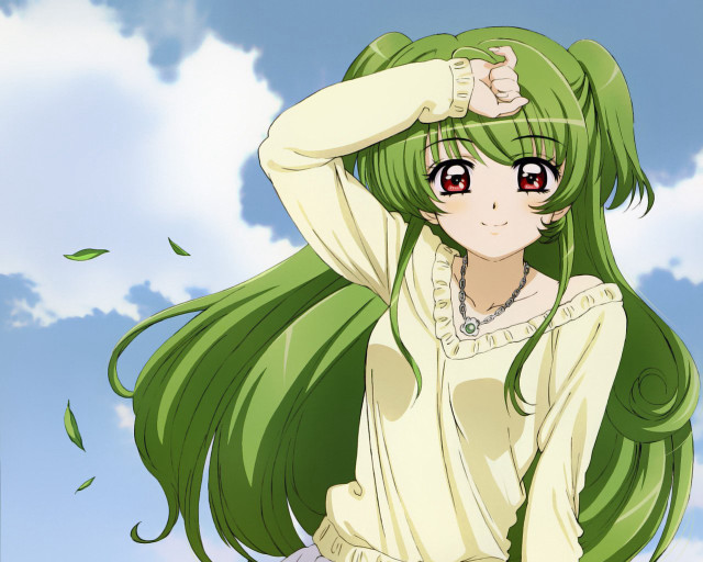 Green hair red eyes blue free wallpaper for desktop - medium preview image