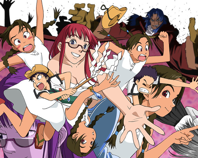 Group people arms raising stick free wallpaper for desktop - medium preview image