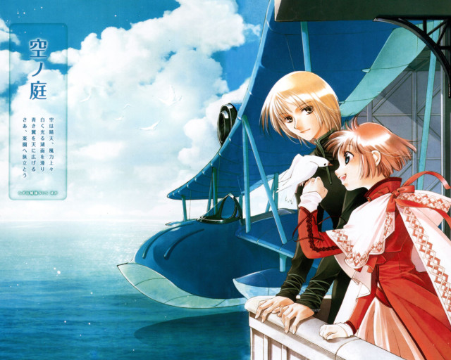 Anime couple bridge water boat free wallpaper for desktop - medium preview image
