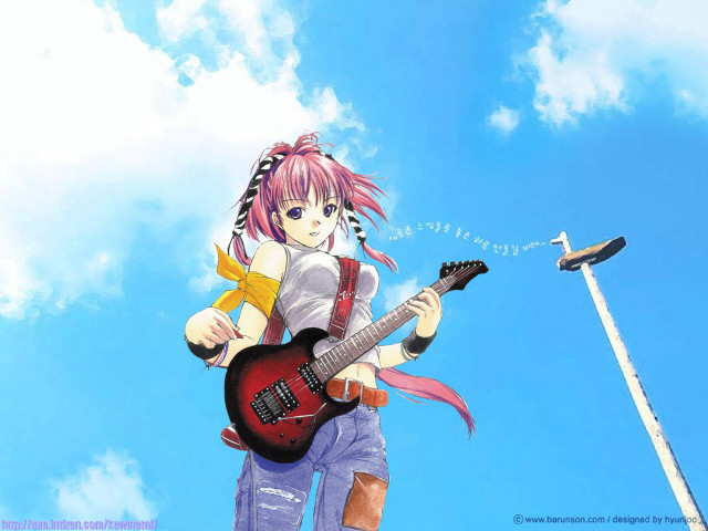Pink haired girl playing guitar free wallpaper for desktop - medium preview image