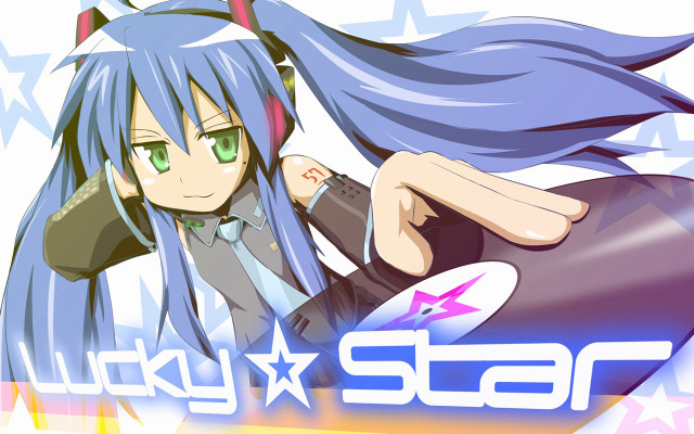 Lucky star blue hair skateboard free wallpaper for desktop - medium preview image