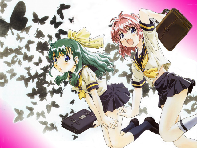 Anime girls butterflies suitcases school free wallpaper for desktop - medium preview image