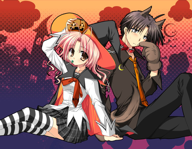 Anime couple gothic characters food free wallpaper for desktop - medium preview image