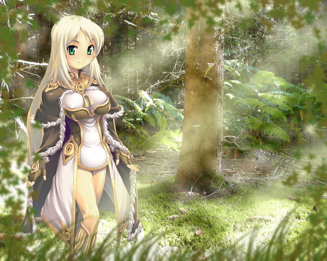 Woman white dress forest sword free wallpaper for desktop - medium preview image