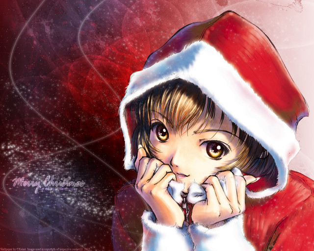 Surprised girl santa hat christmas free wallpaper for desktop - medium preview image