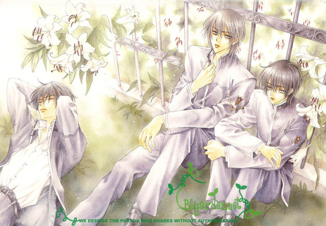 Couple sitting flowers fence manga free wallpaper for desktop - medium preview image