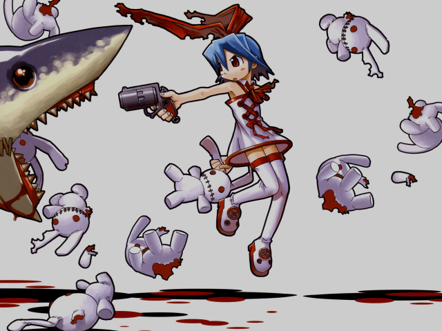 Cartoon girl shark blood gun free wallpaper for desktop - medium preview image