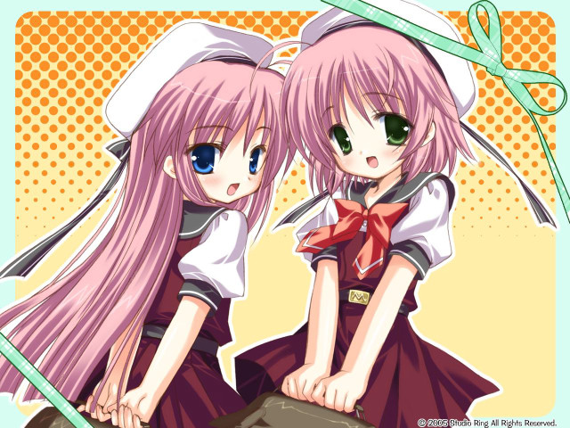 Pink haired anime girls scissors free wallpaper for desktop - medium preview image