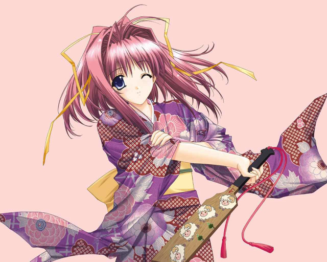 Purple dress umbrella anime yukata free wallpaper for desktop - medium preview image