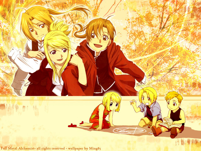 Siblings autumn leaves anime art free wallpaper for desktop - medium preview image