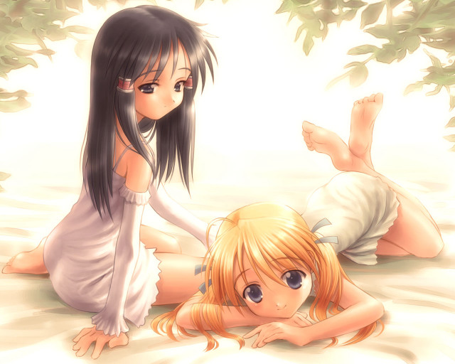 Two anime girls beach sand free wallpaper for desktop - medium preview image