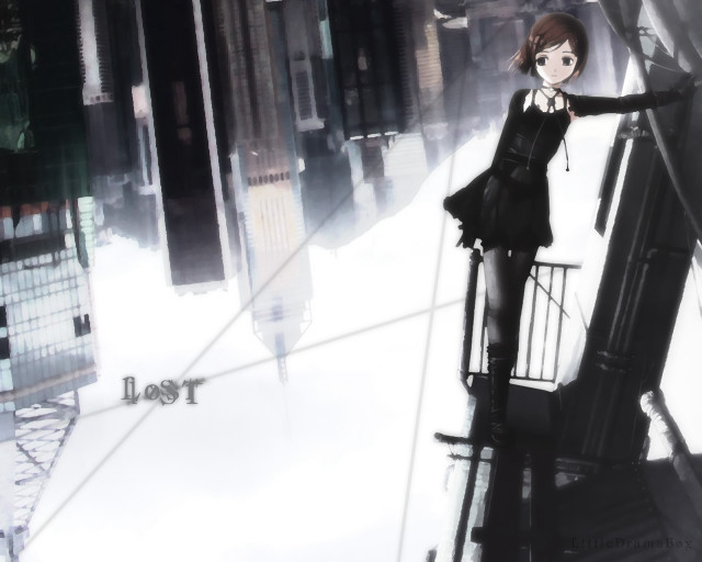 Woman black dress snow city free wallpaper for desktop - medium preview image