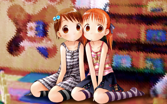 Anime sisters back to back free wallpaper for desktop - medium preview image