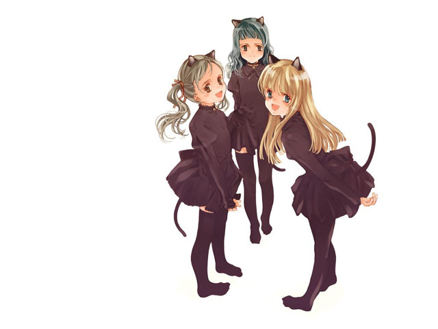 Anime girls cat tails black free wallpaper for desktop - medium preview image
