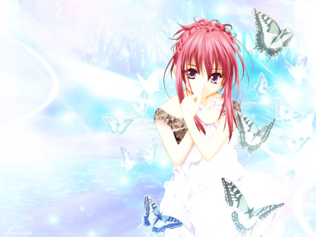Pink hair butterflies anime girl free wallpaper for desktop - medium preview image