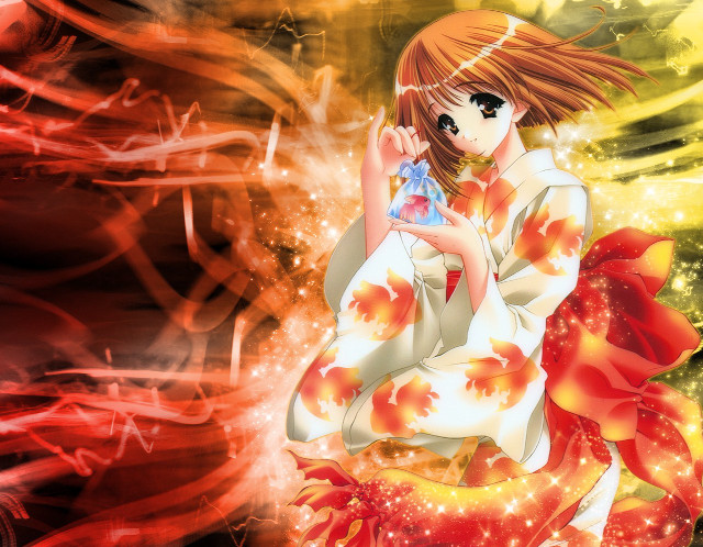Woman kimono water flame anime free wallpaper for desktop - medium preview image