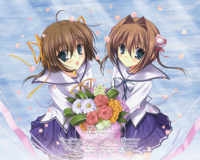 Anime girls flower bouquet blue #2 free wallpaper for desktop - medium preview image