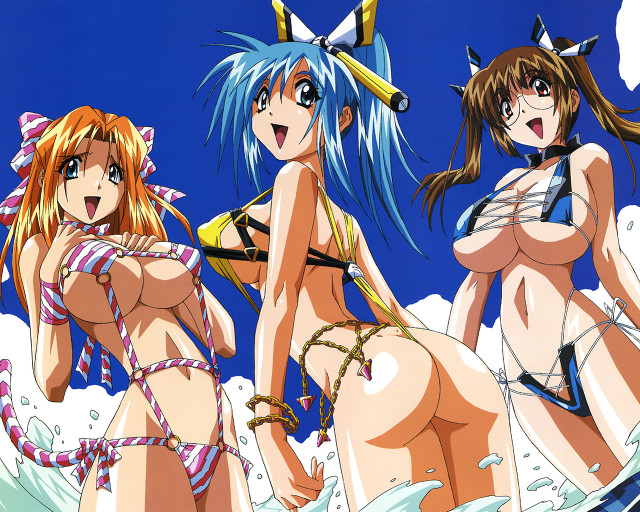 Three anime girls water bikini free wallpaper for desktop - medium preview image
