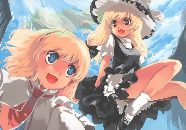 Anime girls ledged cat dog free wallpaper for desktop - medium preview image