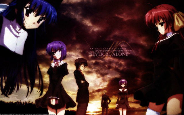 Anime girls cloudy sky sun free wallpaper for desktop - medium preview image