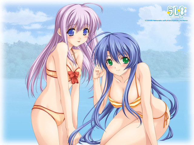 Anime girls beach bikinis blue #2 free wallpaper for desktop - medium preview image