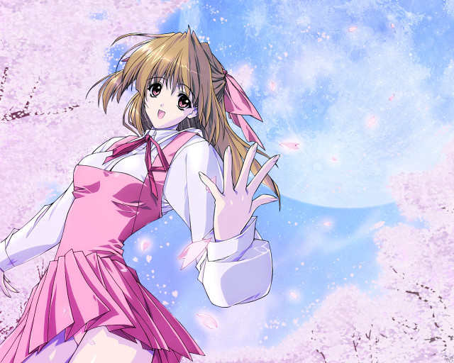 Girl pink dress peace sign free wallpaper for desktop - medium preview image