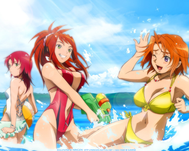 Three girls beach bikinis beer free wallpaper for desktop - medium preview image