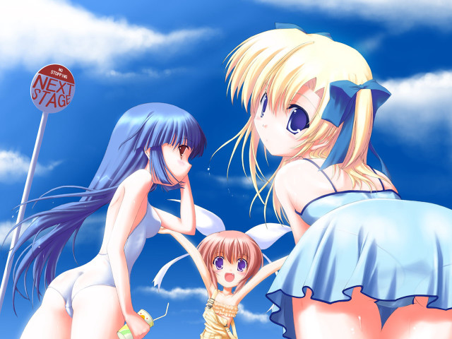 Anime girls beach sky street free wallpaper for desktop - medium preview image