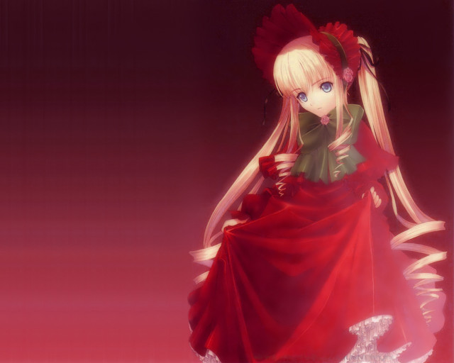 Red dress blonde hair flower free wallpaper for desktop - medium preview image