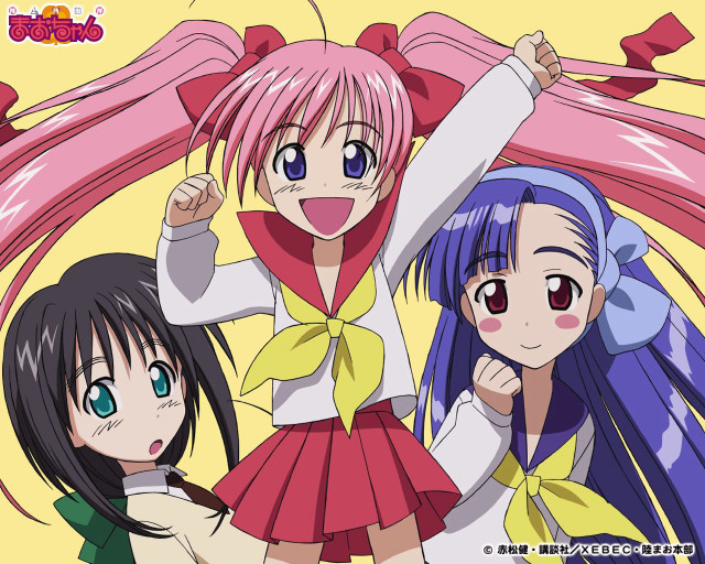 Three anime girls pink blue free wallpaper for desktop - medium preview image