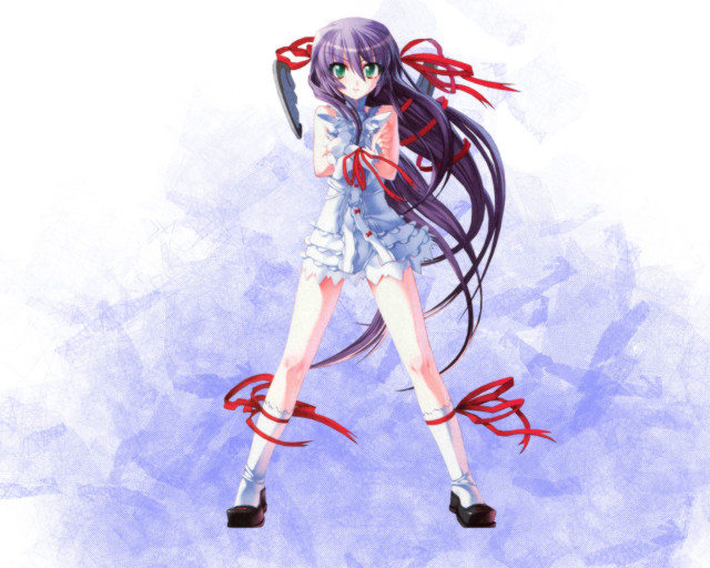 Anime girl sword blue background free wallpaper for desktop - medium preview image