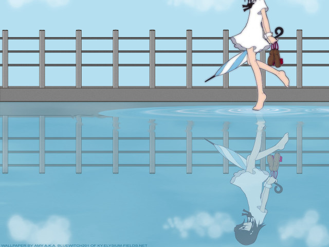 Bridge water umbrella reflection anime free wallpaper for desktop - medium preview image