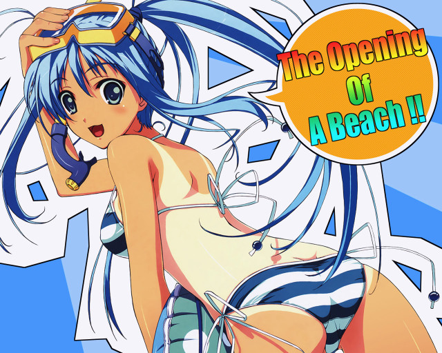 Cartoon girl blue hair beach free wallpaper for desktop - medium preview image