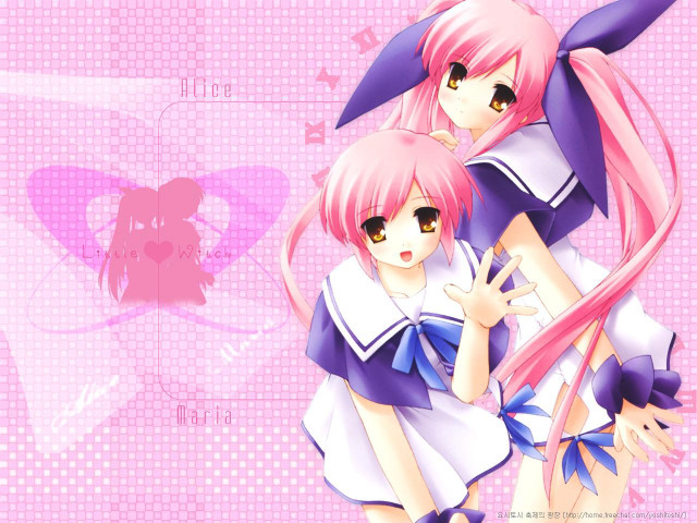 Pink haired sisters anime posing free wallpaper for desktop - medium preview image