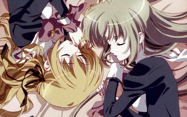 Anime girls bed sleeping green free wallpaper for desktop - medium preview image