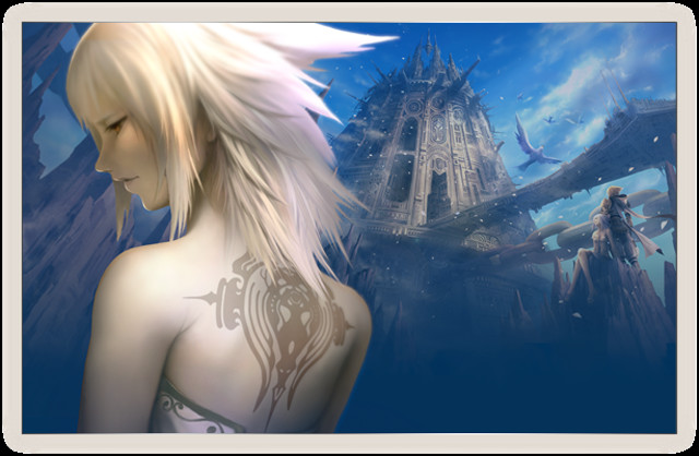 Woman white hair tattoo castle free wallpaper for desktop - medium preview image