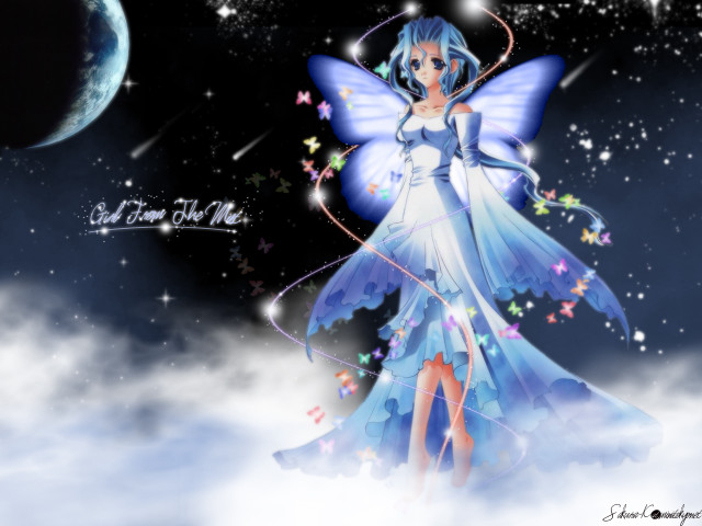 Fairy blue dress stars wings free wallpaper for desktop - medium preview image
