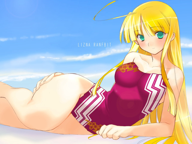 Blonde woman beach posing illustration free wallpaper for desktop - medium preview image