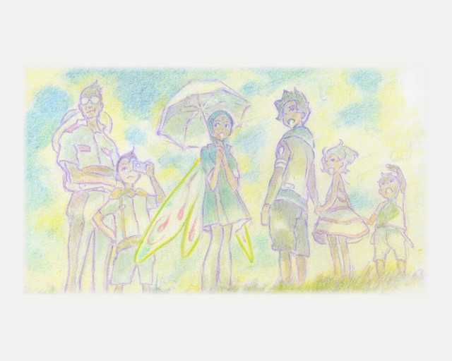 Family umbrella children sketch watercolor free wallpaper for desktop - medium preview image