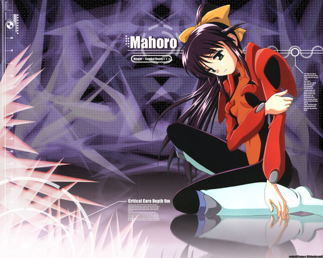 Girl sitting purple anime bodysuit free wallpaper for desktop - medium preview image