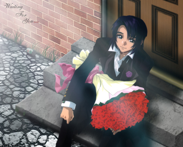 Man suit flowers brick wall free wallpaper for desktop - medium preview image