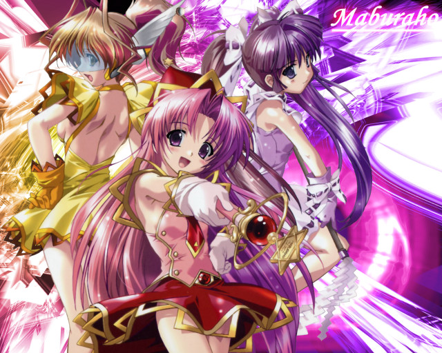 Anime girls purple background magic free wallpaper for desktop - medium preview image