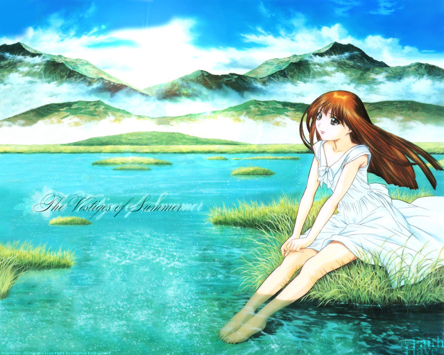 Girl rock lake mountains sky free wallpaper for desktop - medium preview image