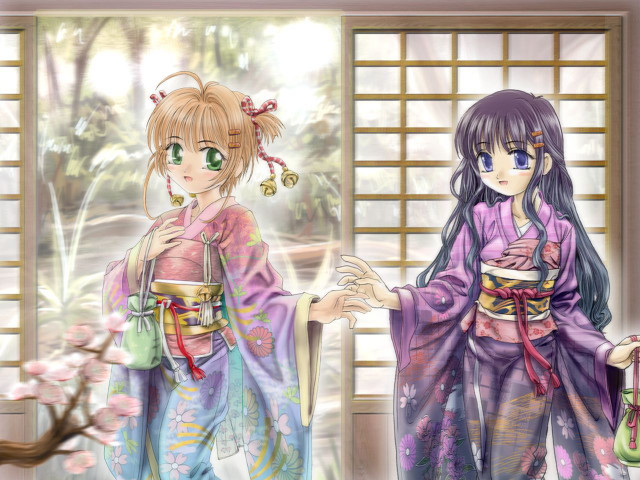 Cherry blossoms anime girls kimono free wallpaper for desktop - medium preview image