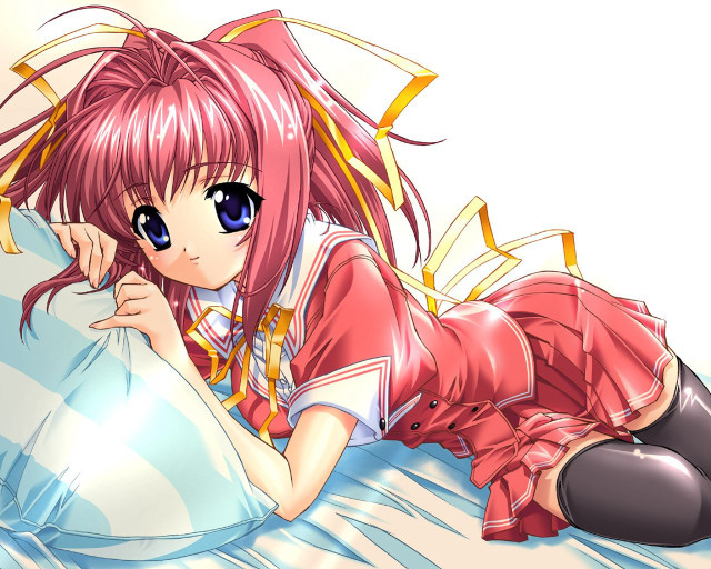 Pink haired girl anime bed free wallpaper for desktop - medium preview image