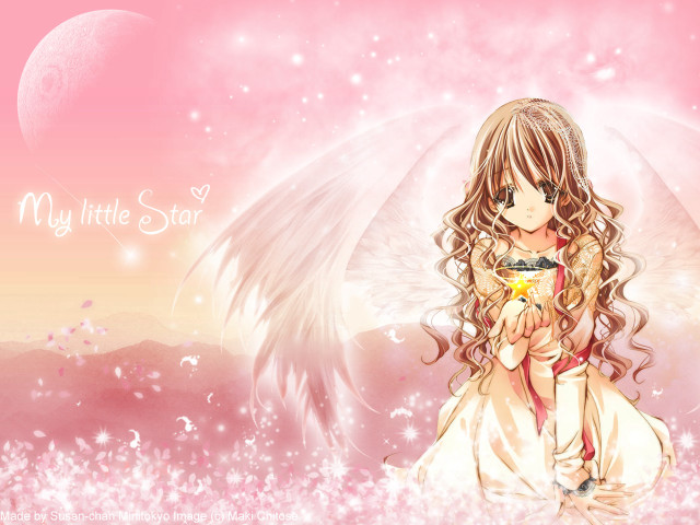 Girl star angel wings pink free wallpaper for desktop - medium preview image